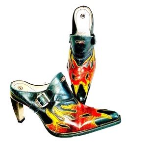 Y2K Leather Mules Metal heel Flames